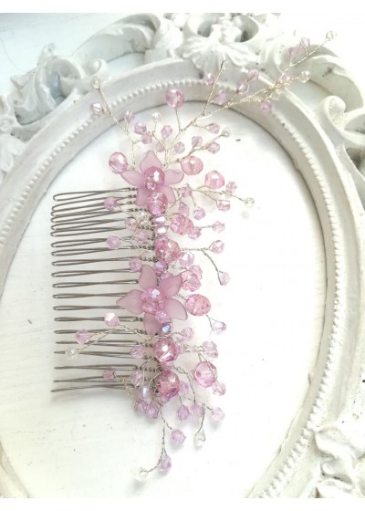 Абитуриентски гребен украса за коса с кристали Сваровски в лилаво Tender Violets by Rosie